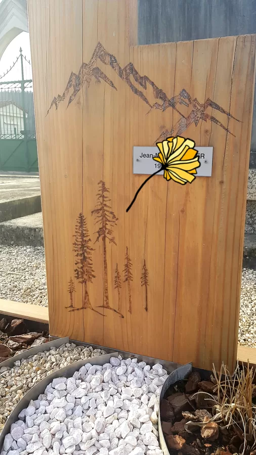 Gravage de stèle personnalisé : Mont Blanc et forêt